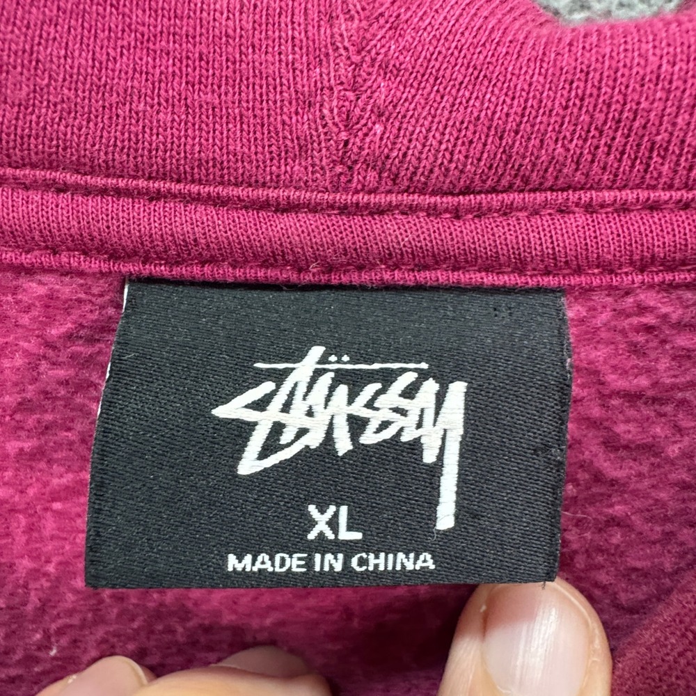 Stussy Hoodie Mens XL Pink Fish Graphic Embroidered Streetwear Pullover Y2K - Picture 4 of 9
